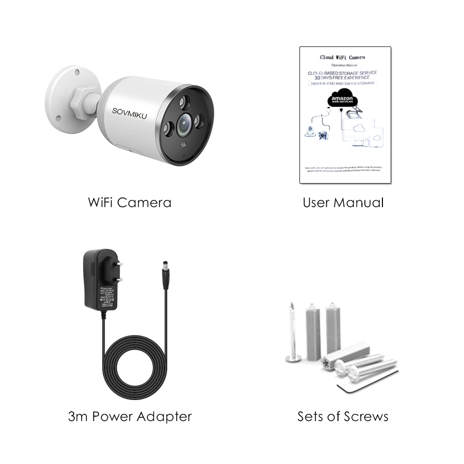 

1080P WIFI IP Camera Bullet ONVIF Outdoor Waterproof CCTV Security Camera Two Way Audio APP Remote View TF Card SOVMIKU