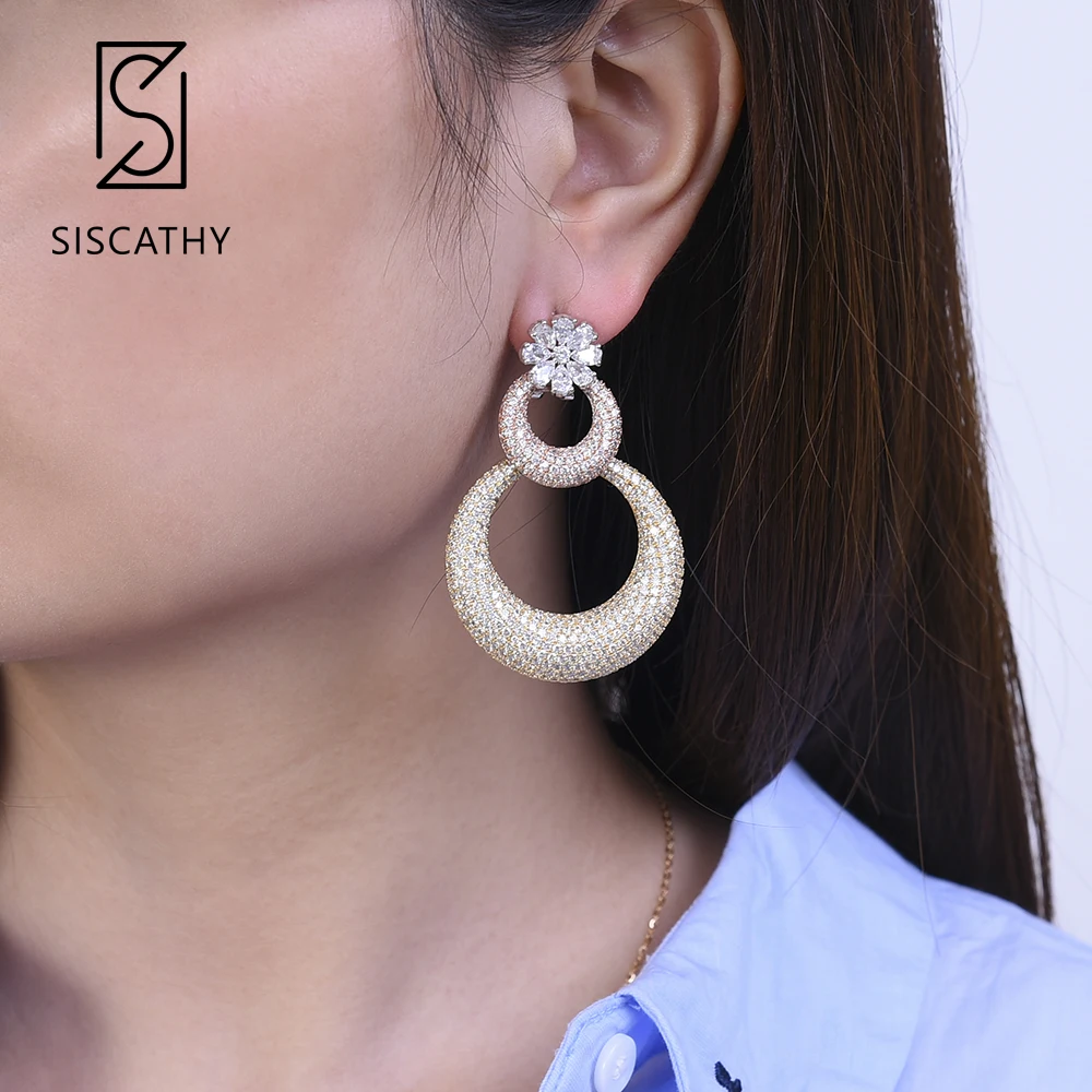 

Siscathy 37*59mm Trendy Gourd Shape Big Drop Dangle Earrings Fashion Jewelry for Women Nigerian Dubai Engagement Wedding Earring