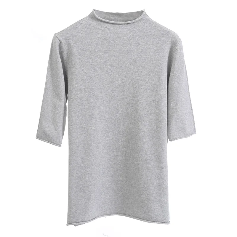 Женская футболка летняя однотонная с высоким воротом в Корейском стиле B-083 |