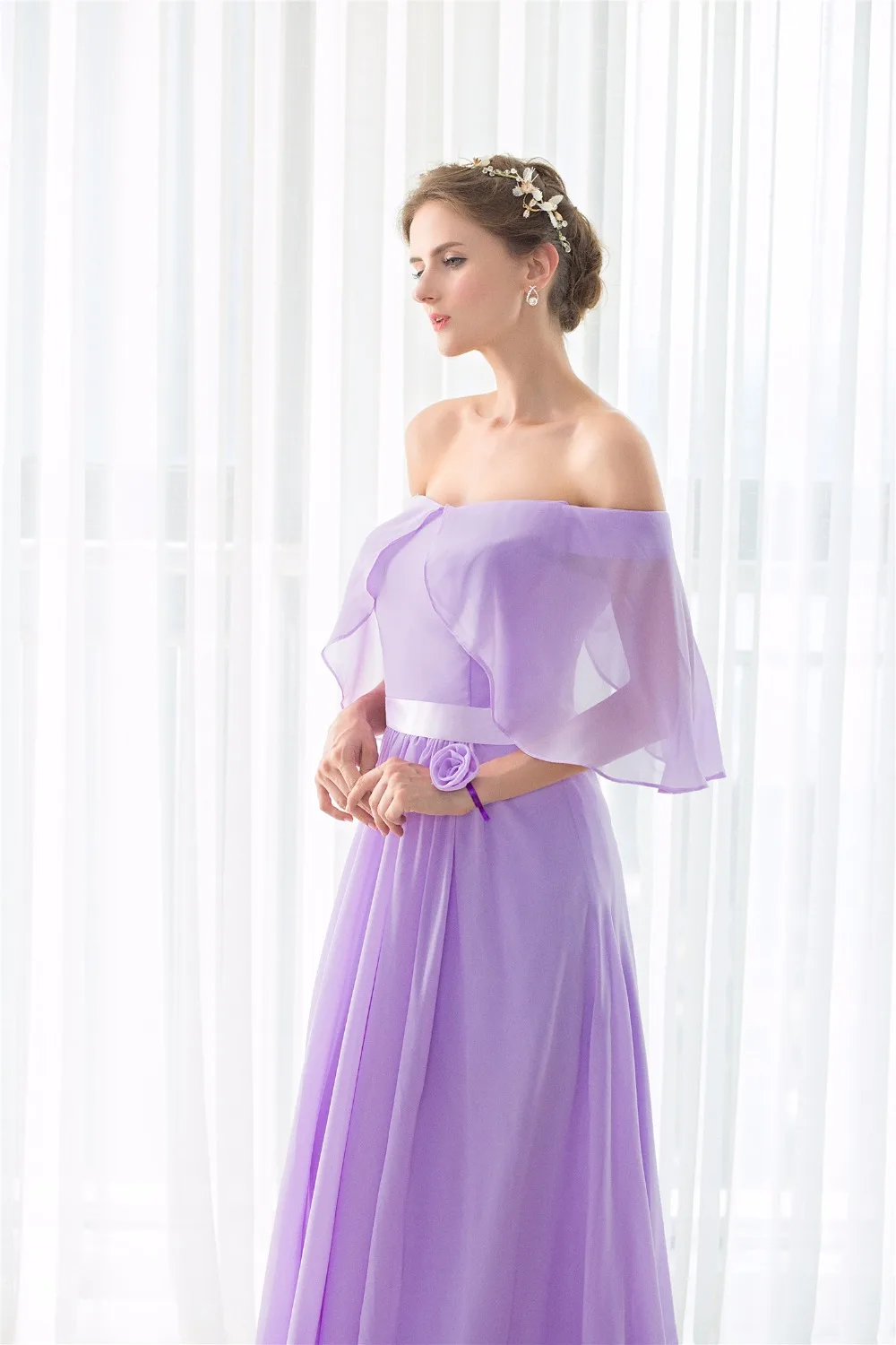 Лавандовое платье подружки невесты Дешевые 2021 без бретелек шифоновое