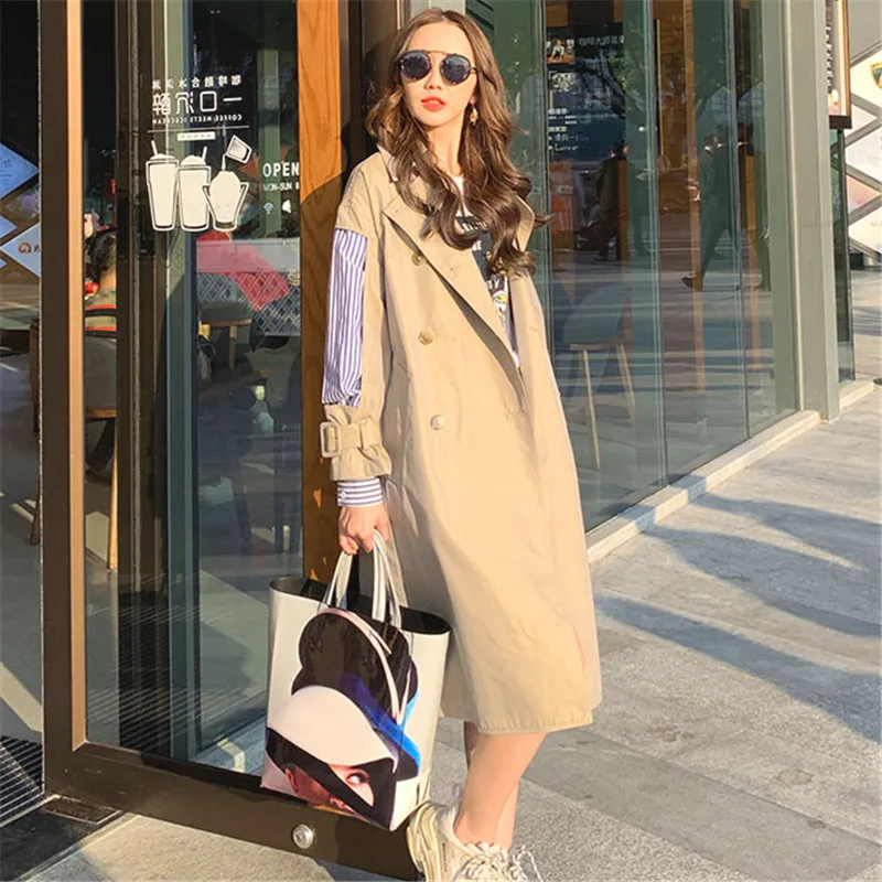 Женская ветровка средней длины в Корейском стиле осенняя Свободная верхняя