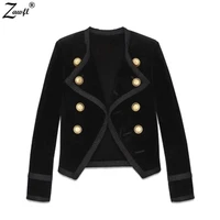 zawfl runway autumn winter women jacket coat 2020 designer black velvet double breasted long sleeve slim short coat
