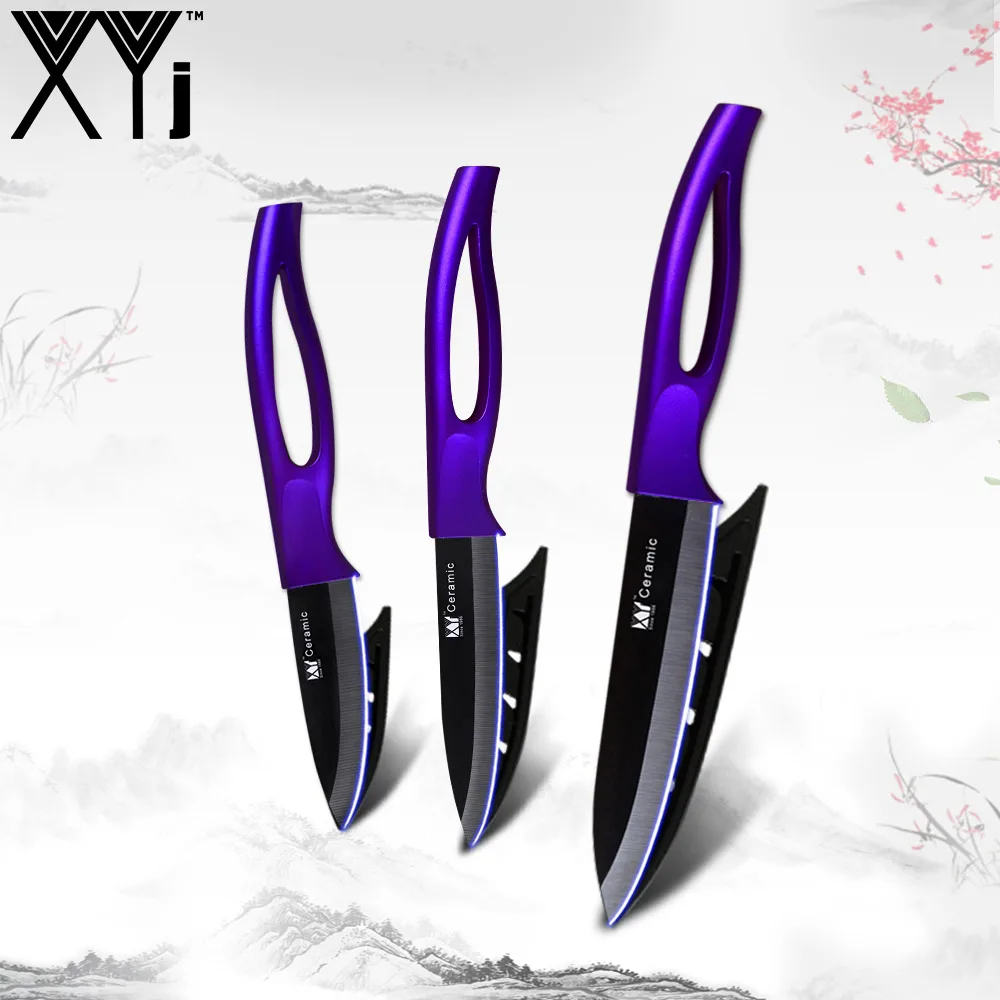 Purple H Black B XYj керамический набор кухонных поварских ножей, красочные кухонные керамические ножи, овощерезка, столовые приборы, поварские инструменты, нож для мяса - Цвет: Purple H Black B