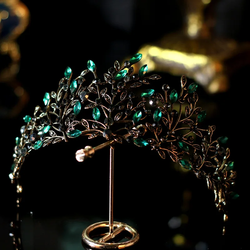 

Luxury Baroque Black Green Crystal Leaf Bridal Crown Tiaras Rhinestone Crowns Infantis Brides Headbands Wedding Hair Accessories