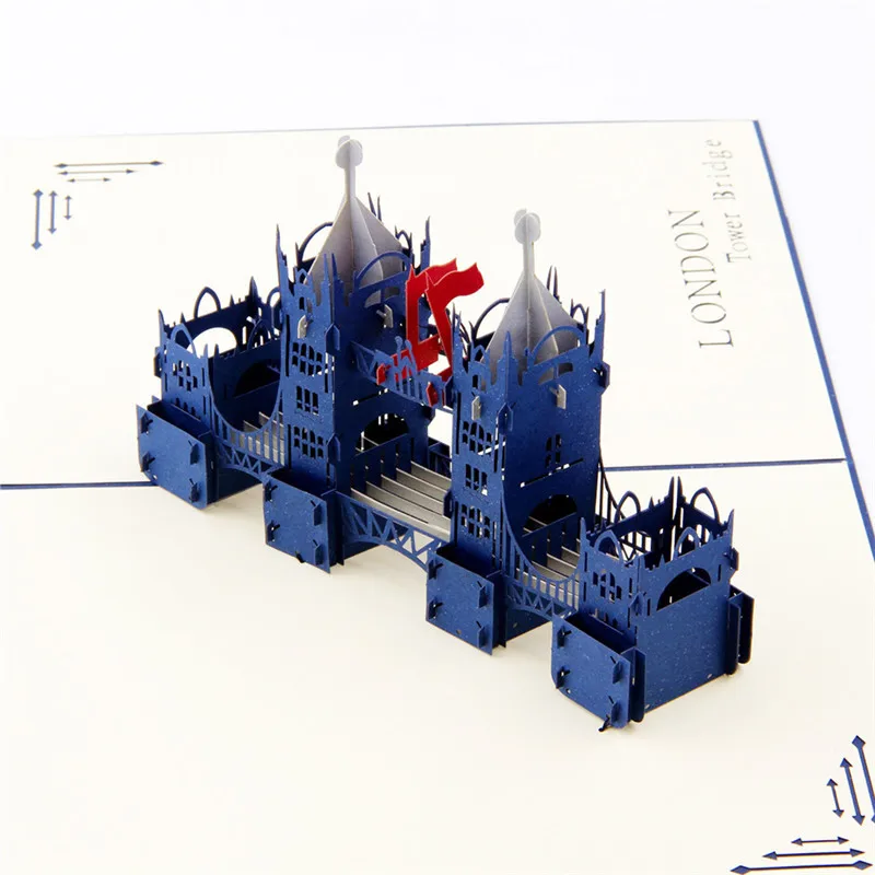 London Bridge-blue Нотр-Дам де Пари миниатюры день рождения 3D карты Карта мира аттракционы деловые приглашения карты мальчик подарки туристическая открытка - Цвет: London Bridge-blue