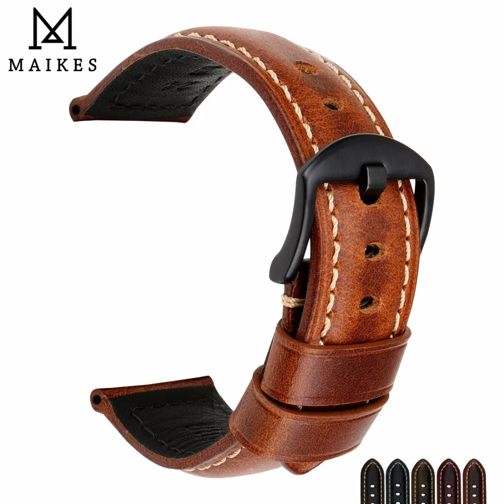 

MAIKES Watch Bands 20mm 22mm 24mm 26mm Vintage Oil Wax Leather Watch Strap Watch Accessories Watchband For Panerai Breitling