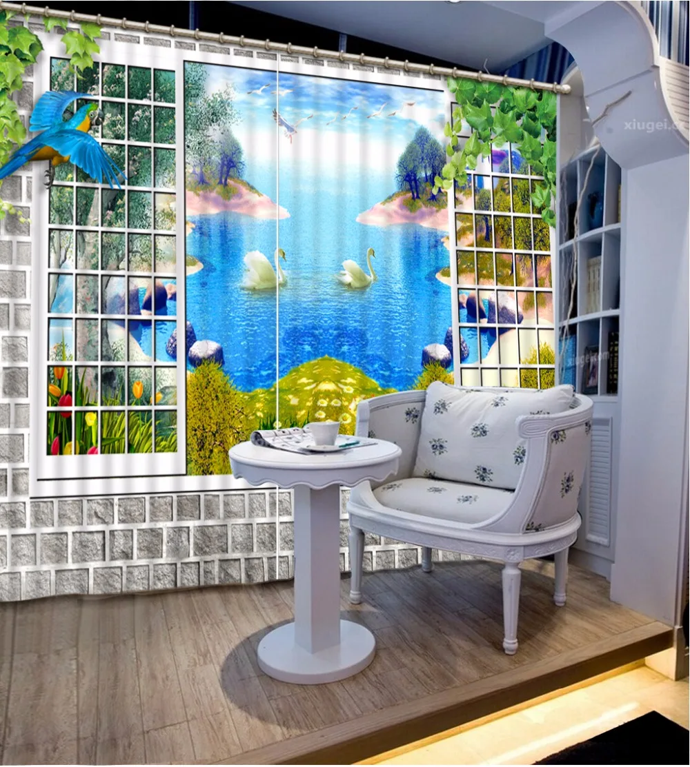 

Fashion Customized Home Bedroom Decoration 3D Curtain Oil Painting Window Scenery Curtains For Bedroom Blackout Shade Window