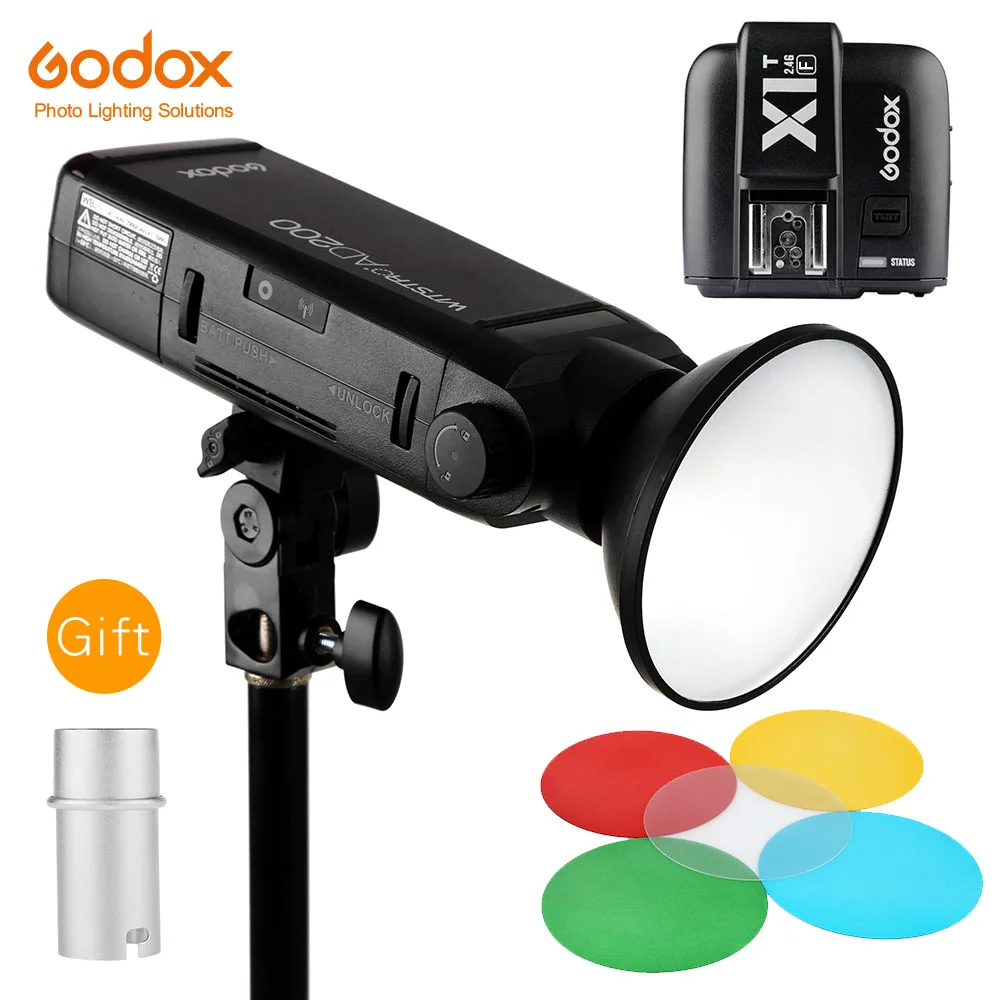 AD200 add X1T-F GODOX AD200 ttl 2,4G Вспышка для фотокамер Speedlite HSS 1/8000s вспышка светильник с двумя головками 200Ws с 2900 мА/ч, литий Батарея с AD-M Стандартный отражатель - Цвет: AD200 add X1T-F