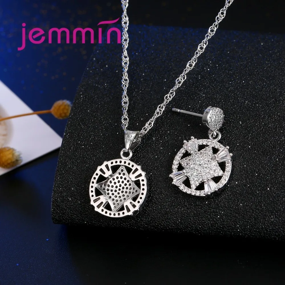 Ретро роскошные открытые стерлингового серебра кулон ожерелье серьги комплект