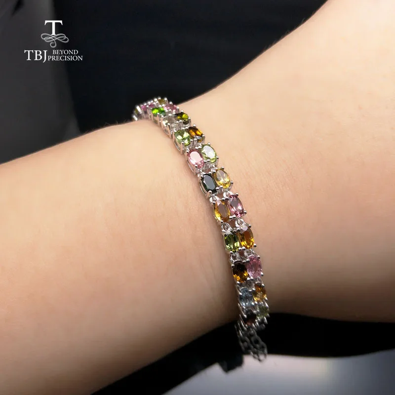 TBJ, 9.5ct натуральный необычный цветной турмалиновый браслет из стерлингового серебра 925 пробы с подарочной коробкой, простые ювелирные изделия из драгоценных камней для женщин