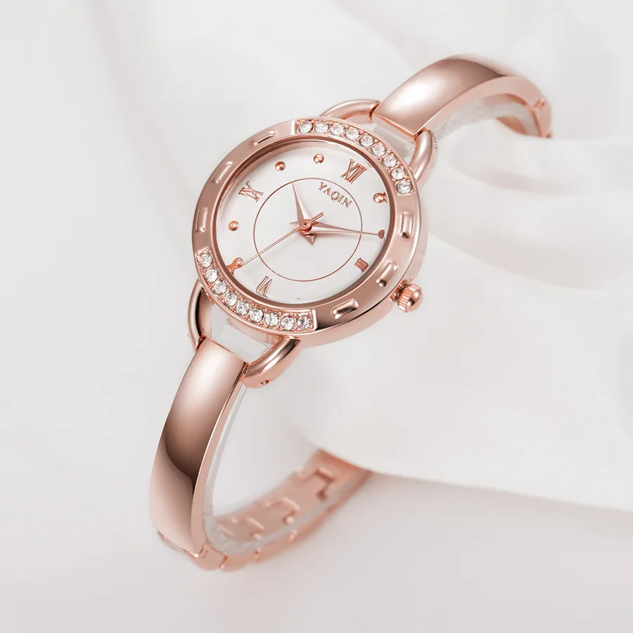 Для женщин кварцевые часы люксовый бренд розовое золото серебро стали группа