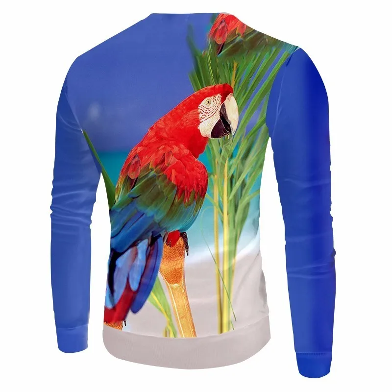 Худи женское/мужское с 3D принтом в виде попугая длинным рукавом и круглым