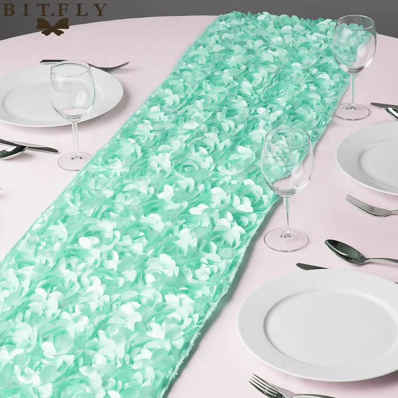 tiffany Новые модные атласные настольные дорожки с розочками 30x275 см, 3D грандиозная Роза, украшения для свадебной вечеринки, домашний текстиль, настольные дорожки - Цвет: tiffany