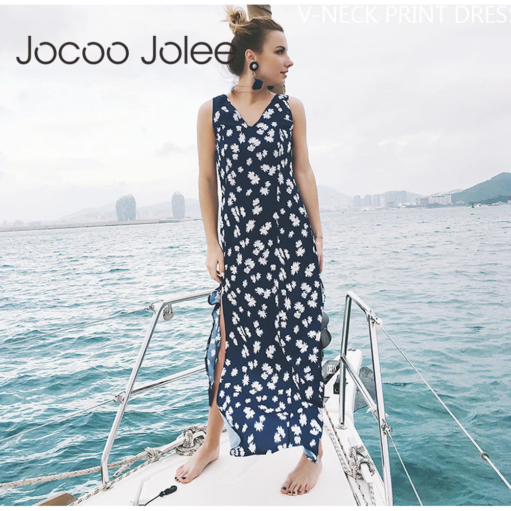 Женское пляжное платье Jocoo Jolee Sprint длинное пикантное с разрезом на бедрах и V