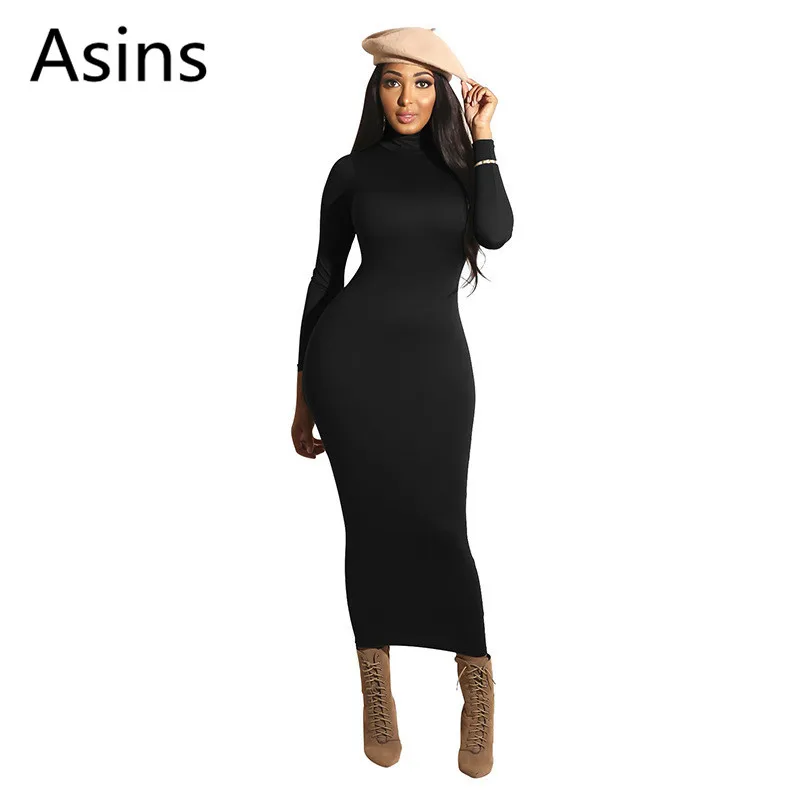 Женское банкетное платье Asins повседневное длинное на молнии с высоким воротником