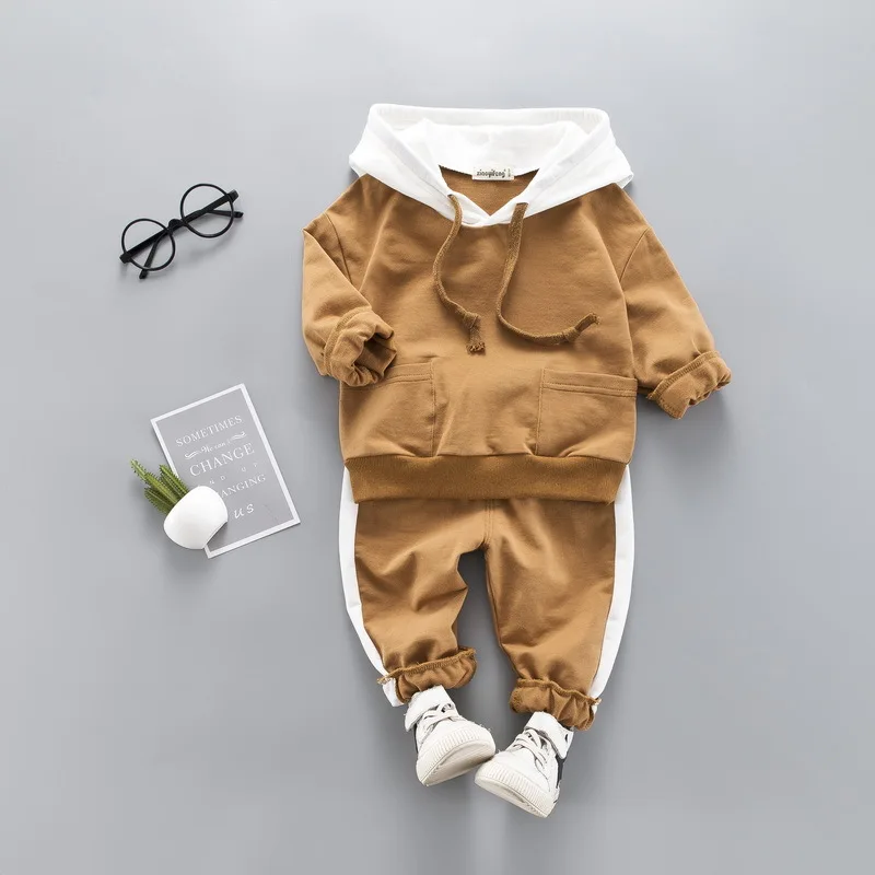 2019 Cotton Baby Boy Girl Clothing Set High Quality print top two-piece suit New Children's wear motion Hooded Sweater Kid | Детская