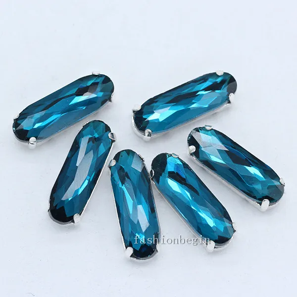 capri blue 30p 5x15 мм прямоугольник, Овальный цвет, необычный камень с плоской задней частью, Пришивные хрустальные стразы, драгоценные камни, серебряная пуговица-коготь для платья, свадебное ремесло - Цвет: capri blue