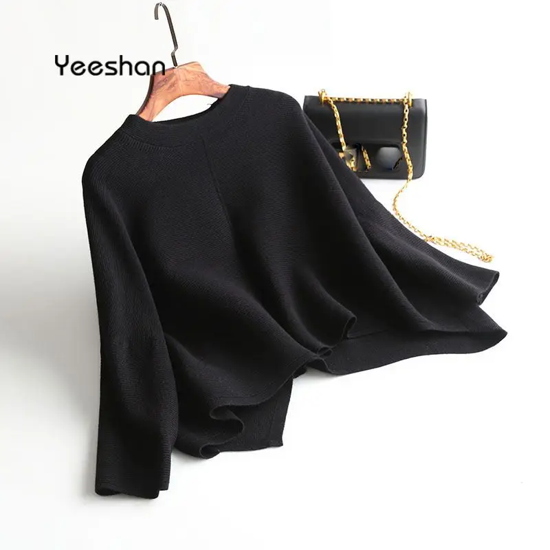 Yeeshan зимний свитер женский 2017 круглый вырез черный белый верблюжий элегантные