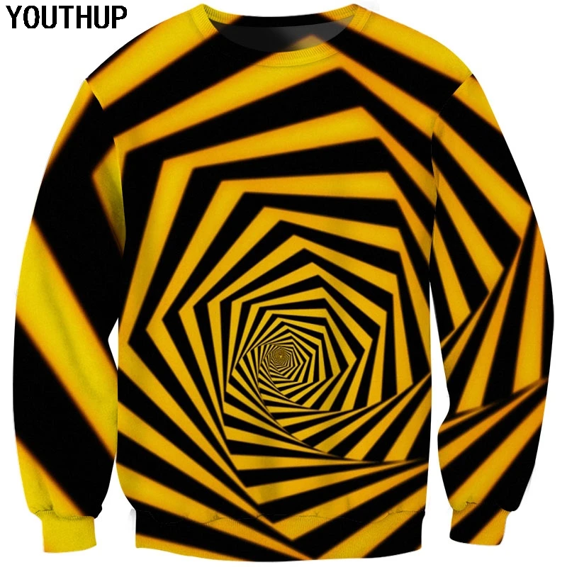 YOUTHUP 2020 Vertigo 3d толстовки для мужчин в черную и желтую полоску 3D Принт размера плюс