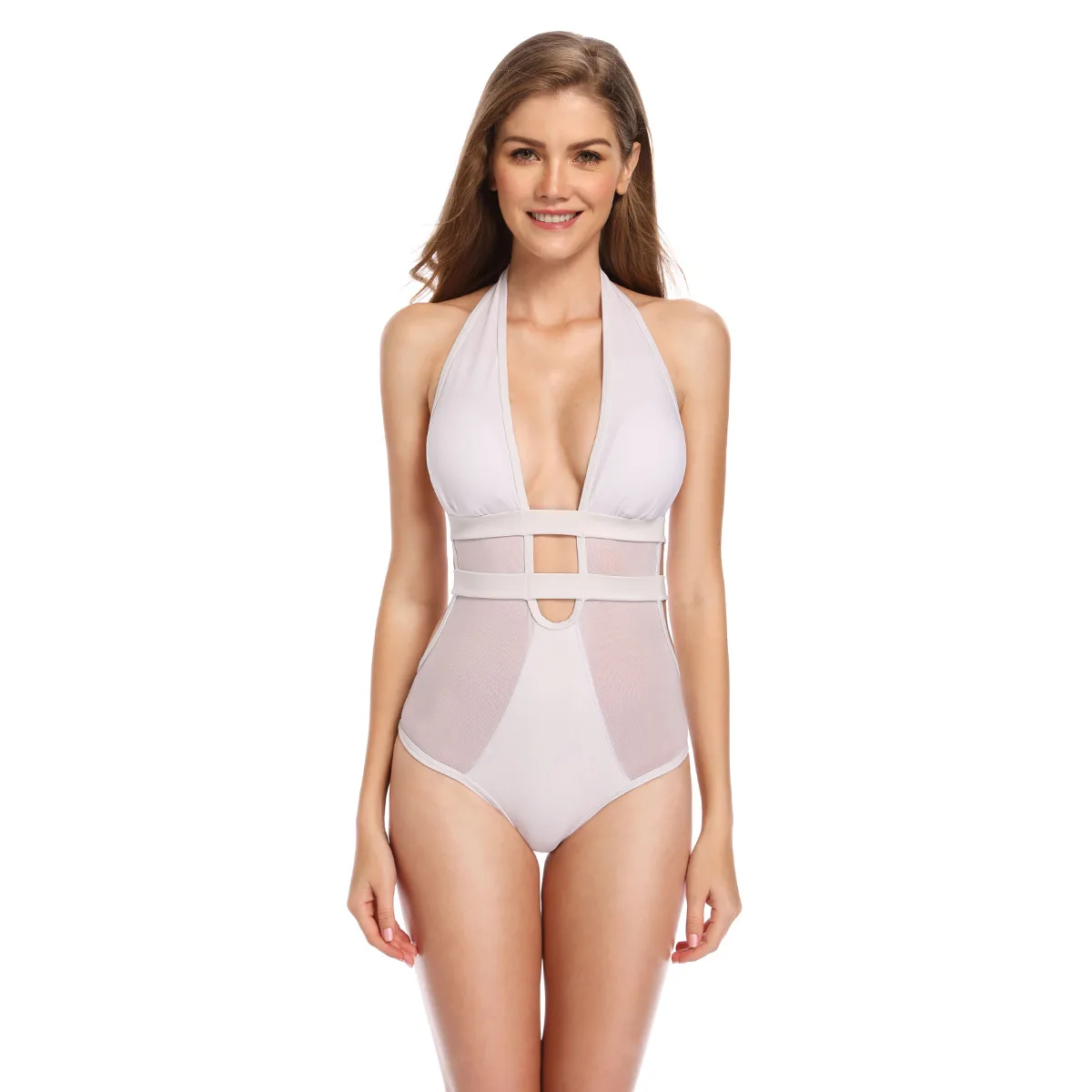 Женский купальник-бикини однотонный купальный костюм с лямкой на шее модный