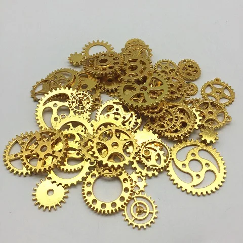 Gold 100 г металлический сплав смешанные Cogs шестерни брелоки в стиле стимпанк для подвески украшения античный серебряный золотой и розовое золото цвет - Цвет: Gold