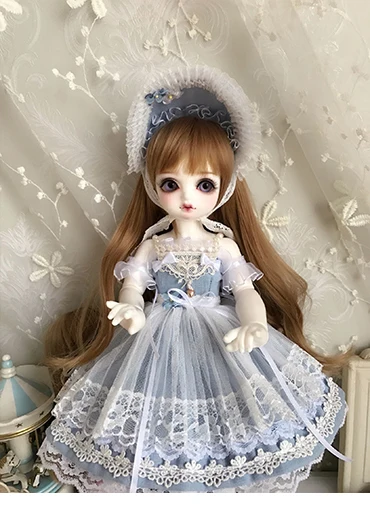 Синий Одежда для кукол 1/6 1/4 платье для куклы платье костюм для 1/6 1/4 BJD аксессуары для кукол sd 3 цвета платье+ BB шляпа+ вуаль кружевная юбка - Цвет: Синий
