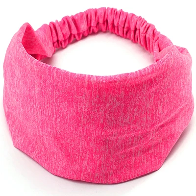 Neon Pink Однотонная широкая Лоскутная хлопковая спортивная повязка для головы для женщин взрослых Модная Повседневная Эластичная повязка на волосы "тюрбан" головные уборы аксессуары для волос - Цвет: Neon Pink