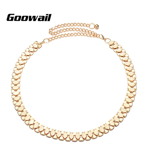 Gold Gooweil Новое поступление Модные металлические цепи ремни для женщин толстая цепочка золотой пояс для дам женские аксессуары для платья - Цвет: Gold