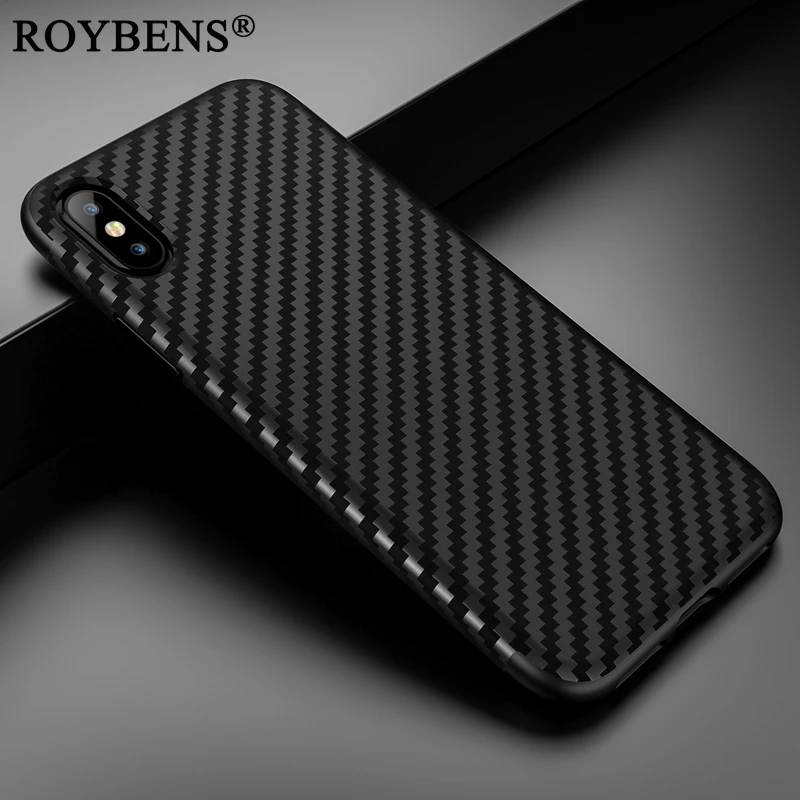 Для iPhone X XS чехол из углеродного волокна Roybens бизнес мягкий силиконовый кожаный