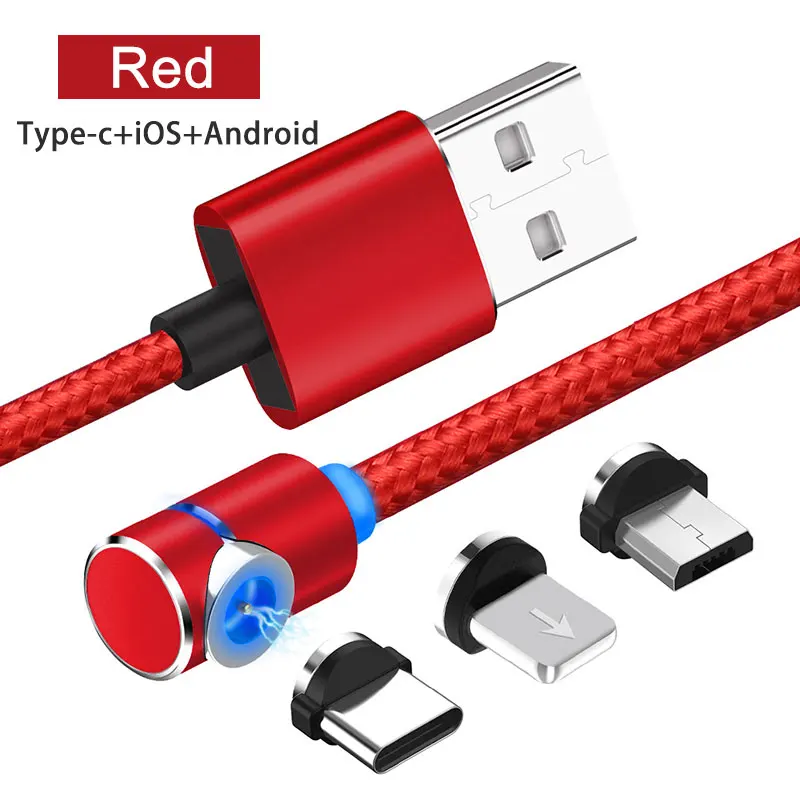 Micro iOS Type-Red Магнитный кабель для мобильного телефона USB Micro type C Android кабель IOS Синхронизация данных нейлоновая оплетка светодиодный индикатор Магнитный кабель для зарядки 1 м - Цвет: Micro iOS Type-Red