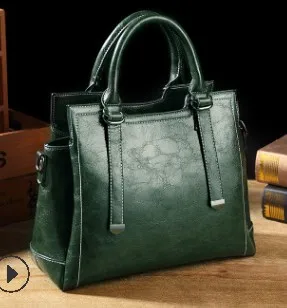 Fashion Ladies Hand Bag Women's Genuine Leather Handbag Leather Tote Bag Bolsas femininas Female Shoulder Bag Vintage Bolsa T63 - Цвет: Зеленый