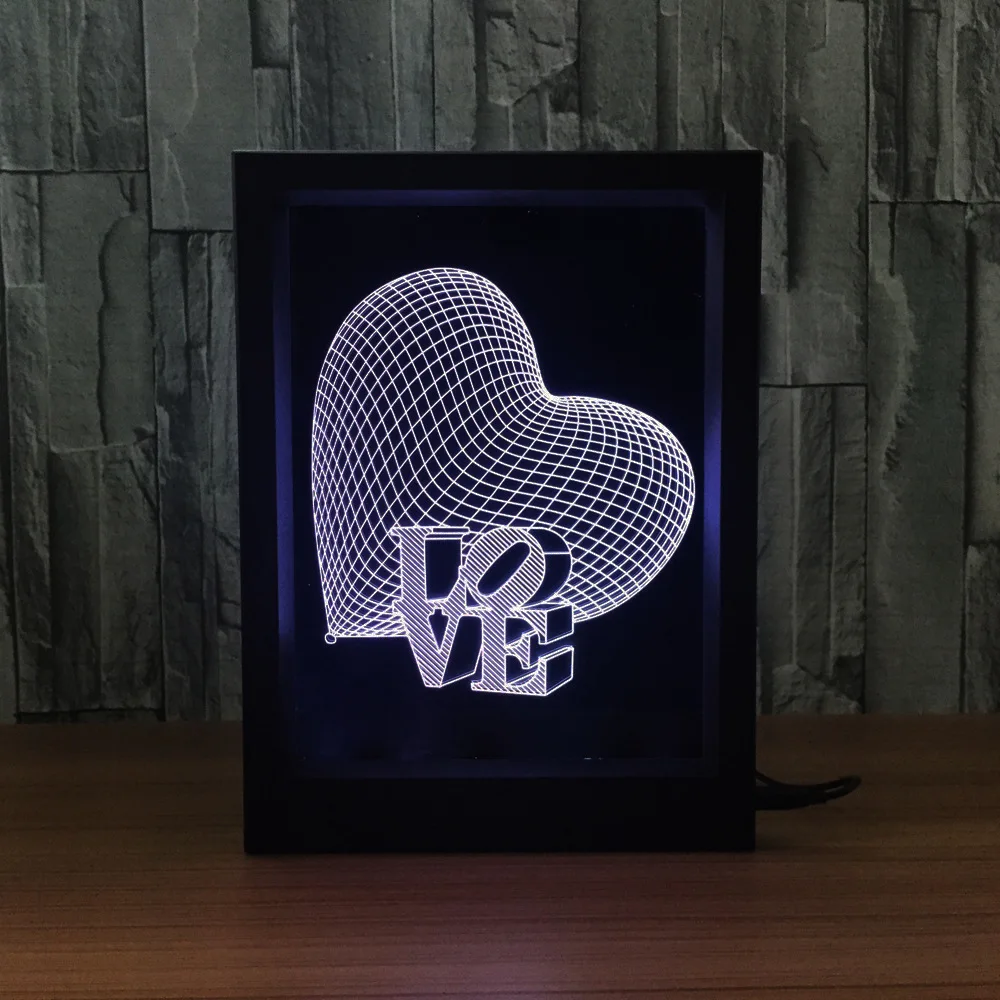 Любовь Сердце 3D фоторамка лампа дистанционное управление 7 цветов Изменение USB