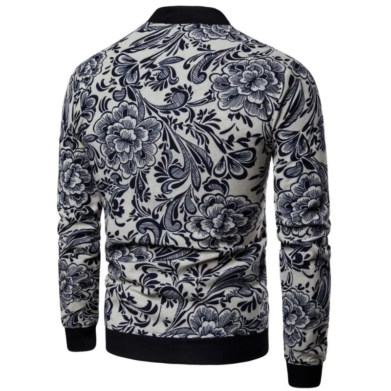 2019 Autumn Fashion Linen Jacket Men Hip Hop Large Size Flowers Pilot Bomber Coat Men's Printing Jackets EUR S-2XL | Мужская одежда