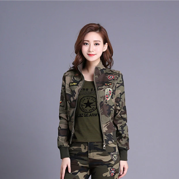 Camouflage coat Уличный Камуфляжный спортивный костюм для женщин, хлопок размера плюс, тренировочный военный костюм из двух частей, для танцев, походов, тактические куртки и штаны - Цвет: Camouflage coat