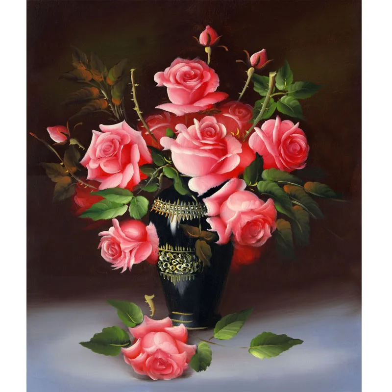 NEW 3D Diamond Painting Cross Stitch Red rose Floral Vase Needlework Embroidery Flower round Decorative 26*30cm | Дом и сад