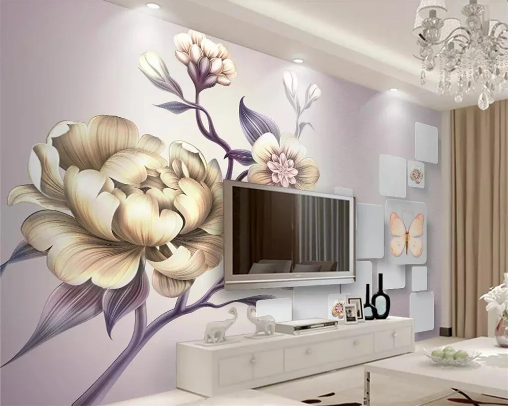

Custom wallpaper hand-painted peony flower 3D TV background wall paper home decoration living room murals 3d wallpaper