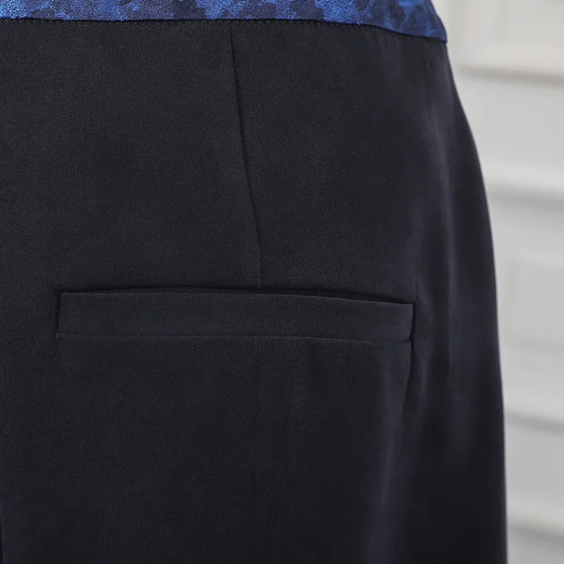 Женские шаровары VOA темно синие из плотного шелка Классические винтажные офисные