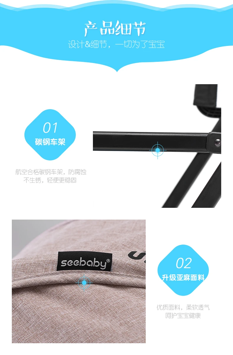 Seebaby Складная коляска для близнецов, двойная коляска, два сиденья, может стоять/сидеть, подходит для новорожденных и детей, коляска, нагрузка 130 кг