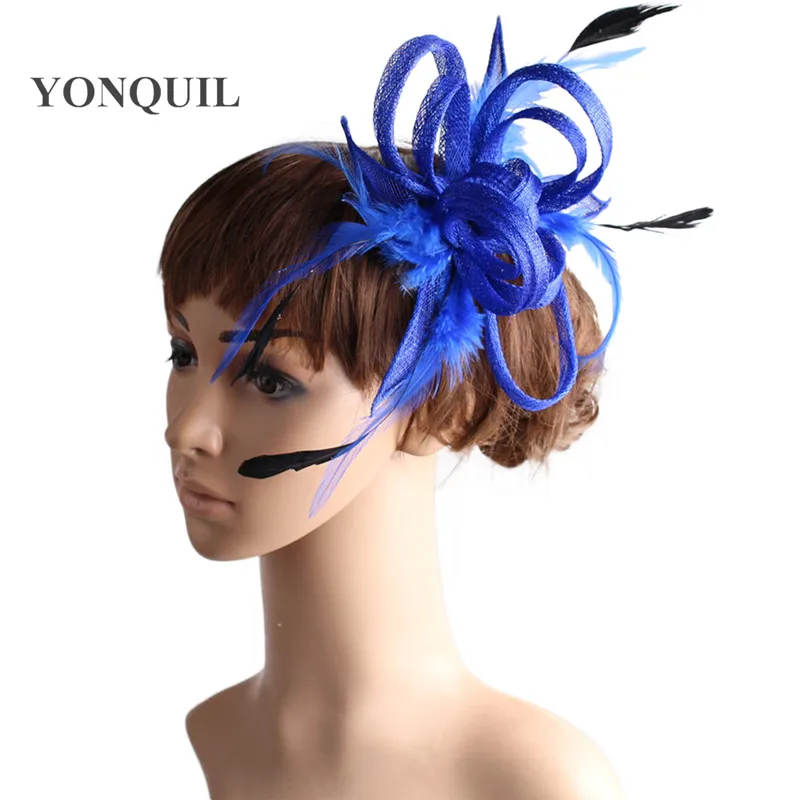 

Gold Sinamay Fascinators Headwear Colorful Mesh Feather Party Show Hair Accessories Millinery Cocktail Hat High Quality MYQ106