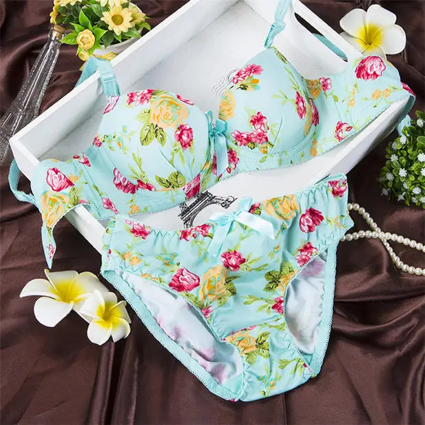 Бюстгальтер из микрофибры с цветочным принтом комплект нижнего белья пуш ап