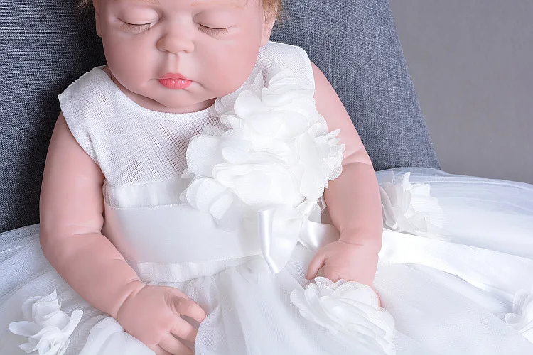 

55cm Full Silicone Reborn Sleeping Baby Doll Soft Vinyl Newborn Alive Bebe With Princess Dress Play House Bedtime Classic Toy