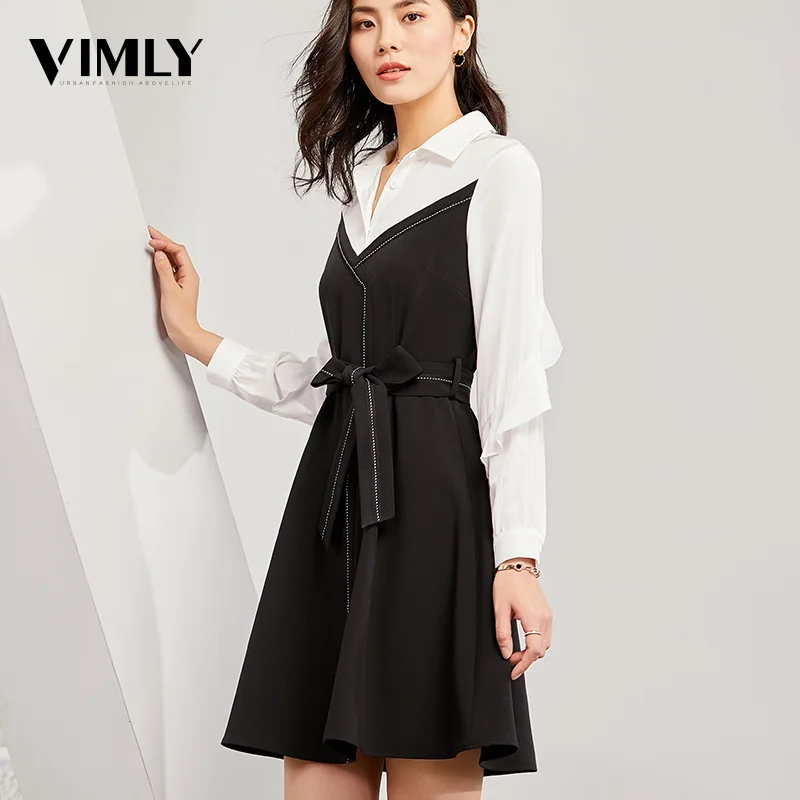 Платье Vimly женское офисное контрастное черного белого цвета с вставками весеннее