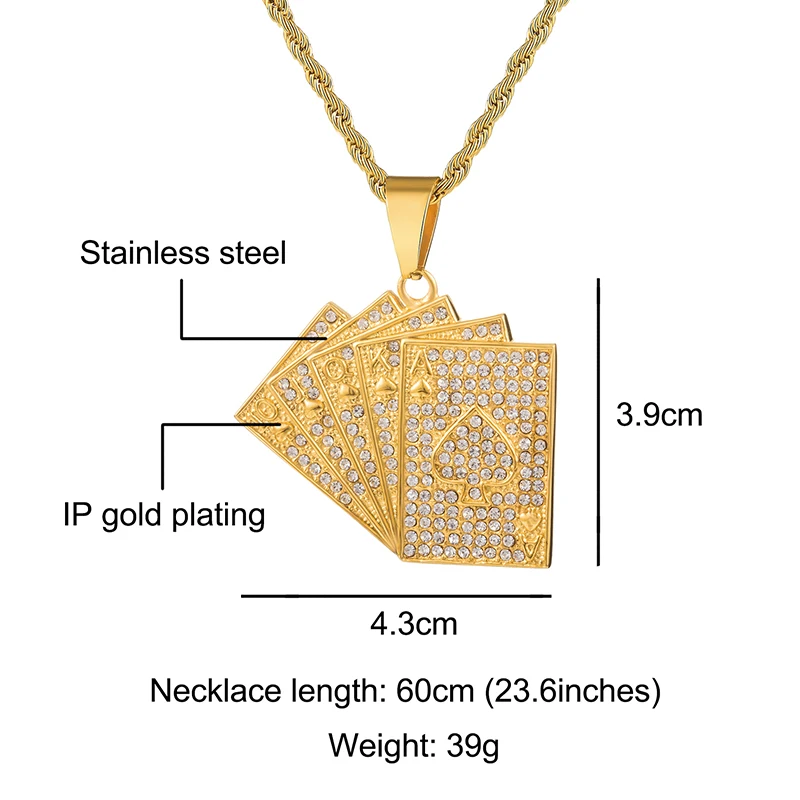 D&ampZ INS Fashion Playing Cards Pendant Necklace Micro Paved Zircon Poker Card Necklaces for Men Street Jewelry |