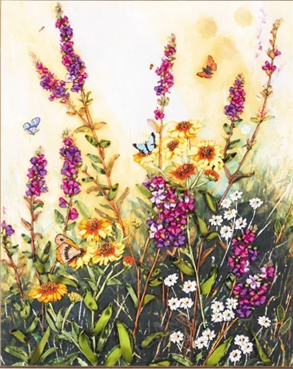

Needlework,DIY Ribbon Cross stitch for Embroidery kit,Lavender flower Butterfly Summer Dream ribbon Cross-Stitch wedding decor