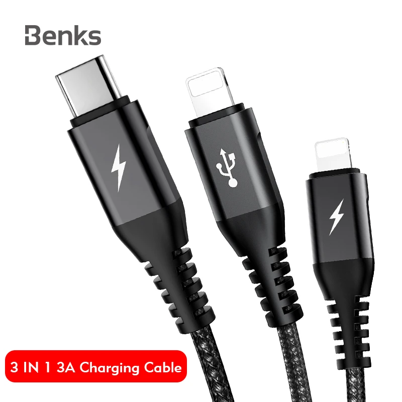 Benks D25 3 в 1 мобильный телефонный кабель для зарядки и передачи данных зарядное