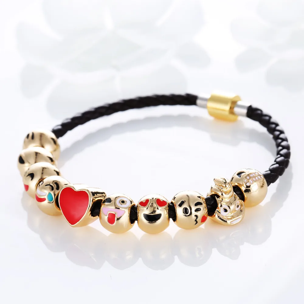 Подарок Позолоченные Мило Emoji Лица Подвески Браслеты Для Женщин Бисером Черные