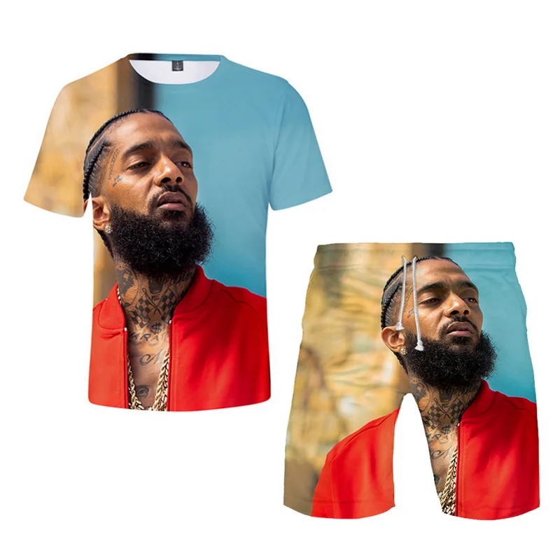 set 3879 Дизайн nipsey hussle футболка мужские шорты наборы с круглым вырезом короткий рукав мужская одежда модные летние пляжные шорты спортивный костюм для мужчин - Цвет: set 3879