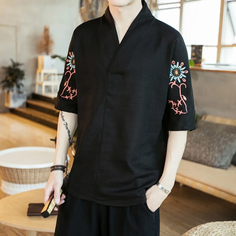 Мужская рубашка с воротником &quotМандарин&quot классическая льняная для кунг фу