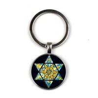 magen star of david keychain geometry pentagram art glass pendant jewish shield symbol long keychain
