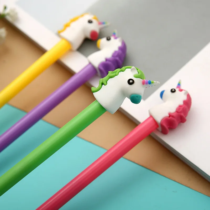 4 шт. разноцветные 0 35 мм черные чернила Gelpen Kawaii гелевая ручка с единорогом офисная